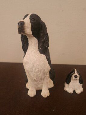 Vintage sandcast sitting Springer Spaniel sculpture is a handmade figurine